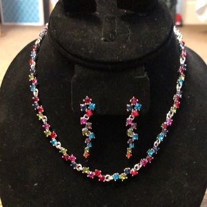 Multi Colored Earring and Necklace Set